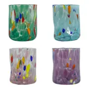 Set of Four 4 Murano Shot Glasses Blue Green Pink Purple Millefiori Venice Italy