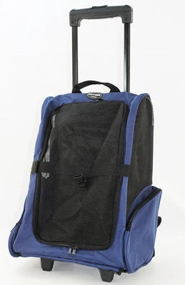 Blue Pet Carrier Dog Rolling Backpack Wheel Luggage Travel Airline Bag