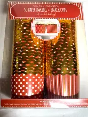 Simply Baked 50 PAPER BAKING SNACK FREEZER CUPS 5 OZ RED DOTS STRIPES NIP