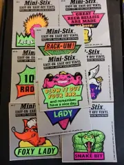 Vintage Novelty Sticker Lot (18) Assorted Vinyl 1988 American Gag Bag Mini-Stix