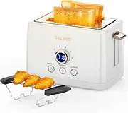 Toaster 2 Slice - ZACHVO Bread Toaster with Countdown Timer, 6 Browning Setting, White Toaster with Warming Rack Removable Crumb Tray, High Lift, Reheat, Defrost, for Busy Mornings Family Breakfasts