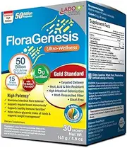 LABO Nutrition FloraGenesis - Probiotics 50 Billion CFU for Women & Men, 15 Strains, 600x More Survivability, Delayed Release, Stomach Acid Resistant, for Gut and Digestive Health - 30 Bags Powder