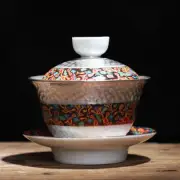 Silver Hammer Lid Bowl Pure Hand-made Large Lacquer Silver Tea Bowl Home Cup