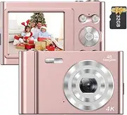 4K Digital Camera Camcorder 48MP 2.4 inch PS Screen Auto Focus 16X Digital Anti-Shake Face Detection Smile Capture Built-in Flash and 32GB Ry Card Pink