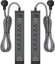 2 Pack Surge Protector Power Strip with 6 Outlets 2 USB Ports 5-Foot
