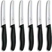 Victorinox 6-Piece Wavy Edge Steak and Tomato Knife, Round Tip, Black, 6.7833.6
