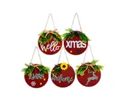 C68 5PCS Christmas Wooden Red Lattice Doorplate Door Hanging Christmas Home Wall Hanging Decoration for Front Door