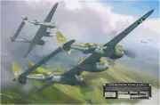 Operation Vengeance - Canvas Art with P-38 Lightnings Relic - 18" x 12"