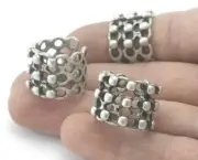 Mesh Honeycomb Adjustable Ring Antique Silver Plated Brass 4-7US size 4239