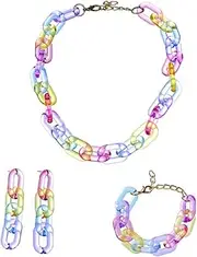 [ESOMAVRIX] Acrylic Paper Clip Chain Jewelry Set Necklace Bracelet Earring Stylish Creative for Girls/6061