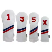 Sunfish White Blue Red Leather golf headcover 4 piece set - DR FW FW HB X!