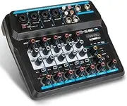 Compact 6-Channel USB Mixing Console Digital o Mixer Supports BT Connection for Studio Recording Network Live Broadcast DJ Karaoke Black One Size