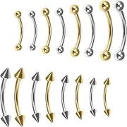 [XYTAHDM] 16pcs Medical Steel Body Piercing Eyebrow Lip Bar Curved Barbell Custom Lip Piercing 1.2mm