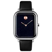 9187 Starry Sky Design Casual Style Waterproof Milanese Men Wristwatch Quartz Watch SILVER-BLACK COLOR