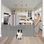 Reinforced 72" Wide Retractable Dog Gate with Support Rods - Prevent Crawling un