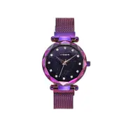 1037# Leisure Starry Sky Watch Female Milan Magnetic Mesh Band Watch Quartz Watch Simple Watch-Purple