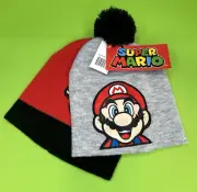 Nintendo Super Mario Pom Beanie Set Of 2 Hat Gray & Red OSFM