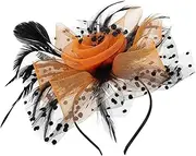 [LIFKOME] Unique Women's Hair Accessories Wedding Fascinator Hat Tea Party Headpiece Banquet Headdress Bridal Hat Decoration Netting Hair Clip Black Orange