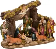 Resin Stable- Kurt Adler Nativity Set with Figures, Brown, 10.38In, 11-Piece