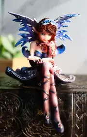 Ebros Blue Bookworm Fairy Shelf Sitter Figurine 4" Tall Whimsical Fantasy Faerie