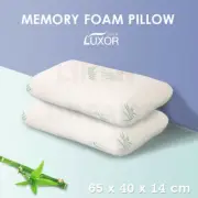 2x High Density Memory Foam Bamboo Fabric Fibre Cover Standard Pillow 65 x 40cm