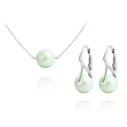 Silver Pastel Green Pearl Pendant Necklace Jewellery Set