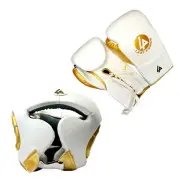 Set of 12 Oz Boxing Gloves & Protective Head Guard MMA Training Sparring White