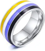 [Nanafast] Stainless Steel Lesbian Ring Nonbinary Pride Ring Enamel Rainbow LGBT Ring for Lesbian & Gay LGBTQ Wedding Engagement Pride Ring Size 6-12