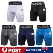 Men's Compression Pocket Shorts Pants Gym Running Tights Base Layer Quick Dry AU