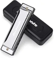 [soulmate] Blues Harmonic Mouth Organ 10 Hole 20 Tones C Key Beginner Harmonica with Case Diatonic Harmonica for Students， Professional Player, Adult, Friends, Gift Silver
