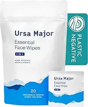 Ursa Major Essential Face Wipes - Tonic-Infused Natural Face Wipes to Reboot Dull Tired or Oily Skin with Aloe Bamboo and Green Tea (20 Individually-Wrapped Bamboo Wipes)