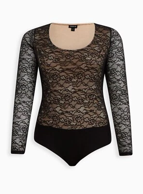 Torrid Stretch Lace Bodysuit Black Plus Size 3 3X 22 24 #H97454
