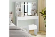 Advwin Dressing Table Stool Set LED Slide Mirror Vanity Desk White