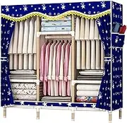 Portable Canvas Wardrobe,Fabric Wardrobe with Hanging Rail,Shelves,Clothes Closet Storage Organizer for Clothes,Bags,C-125x45x170cm