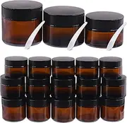 Mardatt 15PCS Round Amber Glass Jars, 1/1.7/2 OZ Mason Jar Amber Cosmetic Containers with Spoons and Black Lids, Glass Candle Jars for Storing Lip and Cream Lotion