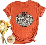 [Ovazly] It's Fall Y'all Hello Happy Fall Y'all Womens Pumpkin Print T-Shirts Leopard Maple Leaf Tees Tops Graphic Shirt