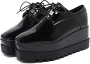 [TOSOFT] Women's Black Platform Oxford Shoes Comfy Stylish Patent Leather Business Casual Walking Wedges Oxfords Shoes Sneakers