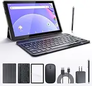 Android Tablet 10 Inch Tablets, 2 in 1 Tablet With Keyboard Include Mouse Case Stylus Tempered Film 5G Wifi Wifi6 128GB ROM+6GB RAM 10 IN IPS 8MP Camera 6000mAh Battery 10.1" FHD Android Tab Black