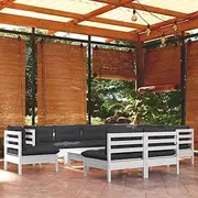 Generic 10 Piece Garden Lounge Set with Cushions White Solid Pinewood,3096750