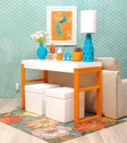 white & orange SOFA TABLE & 2 OTTOMANS living room DOLL FURNITURE 1/6 for BARBIE