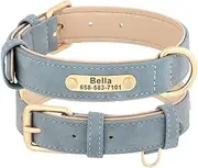 Custom Engraved PU Leather Dog Collar Personalized Dog Collar Anti-Lost ID Nameplate Tag Pet Collar for Small and Medium Dogs Pitbull Labrador French Bulldog,Blue,XL