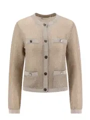 [Tory Burch] Tory Burch-Kendra Starlight Titanium Mesh Cardigan-Donna M
