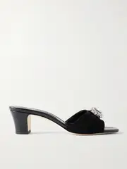 [Manolo Blahnik] Manolo Blahnik - Ansalko 50 Crystal-embellished Suede Mules - Black - IT40 IT 40 Black