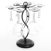 Black Metal Tabletop Stemware Wine Glass Cup Storage Holder/ Rack, 6 Hooks