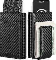 [VULKIT] Money Clip Wallet Pop Up Card Holder RFID Protection Mens Leather Wallet 2-in-1 Business Card Holder for 7 Cards & 15 Bills