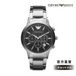 【EMPORIO ARMANI 官方直營】RENATO 都會經典酷黑三眼多功手錶 銀色不鏽鋼鍊帶 43MM AR2434