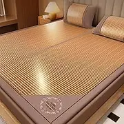 GUAWJRZDP Summer Cooling Bamboo Mat, Bamboo Cooling Mattress Topper, Folding Smooth Air Conditioning Mat for Bed, Bamboo and Rattan Woven Cooling Mat, Breathable Bamboo Bed Pad for Home(90x190cm/35.4x