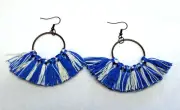 Hoop Fan Tassel Earring Fringe Circle Round Drop Boho Earrings Blue White