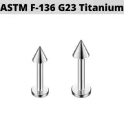 16G G23 TITANIUM EXTERNALLY THREADED STEEL Spike Cone Labret Ring Ear Lip Stud
