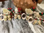 NOS Plush 4 Teddy Bear Napkin Rings In Original Box